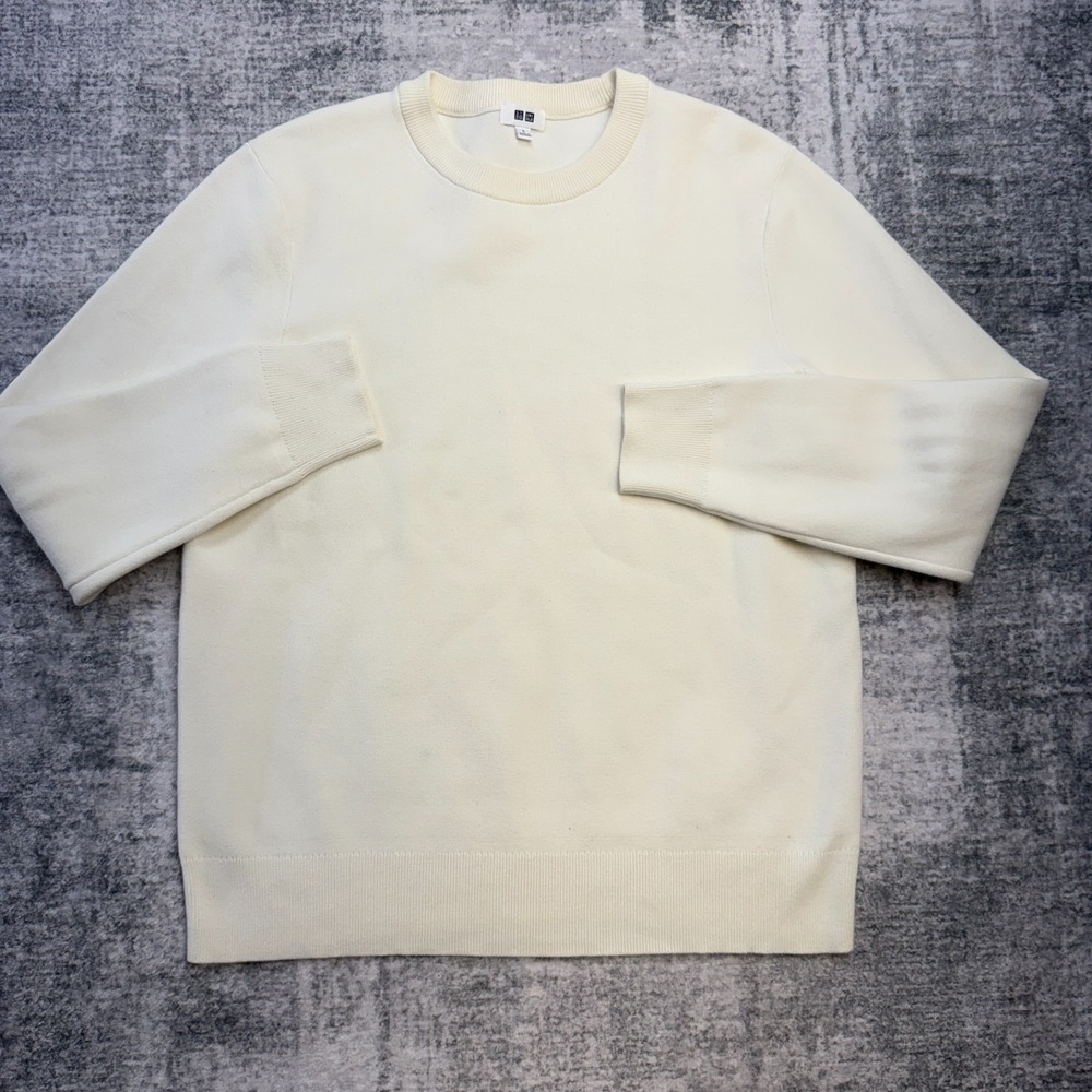 Uniqlo Sweater Adult Large Cream Washable Milano Ribbed Crewneck Minimal Luxury